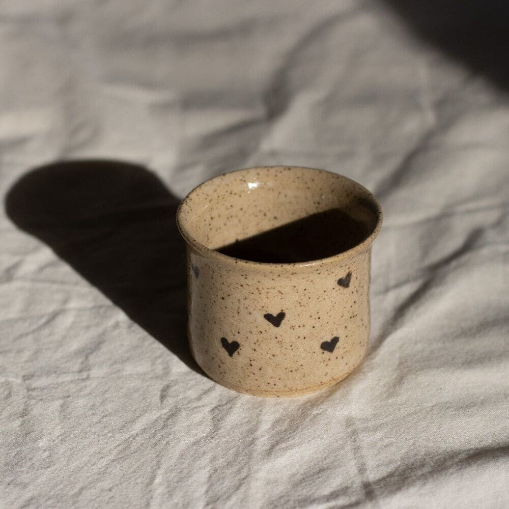 black tiny hearts mug 6 oz - pottery