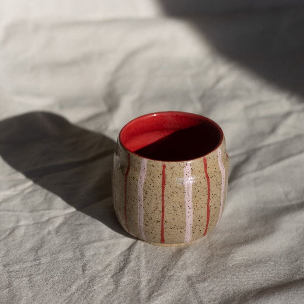 red and pink mug 8 oz - pottery