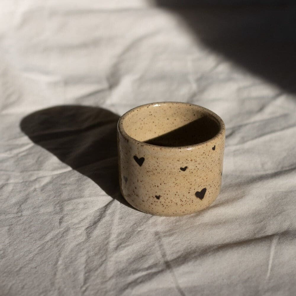 black tiny hearts mug 7 oz - pottery