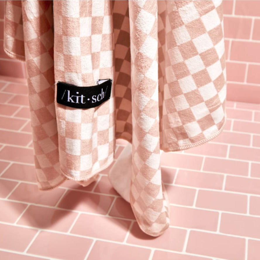 Extra Large Quick-Dry Hair Towel Wrap- Terracotta Checker