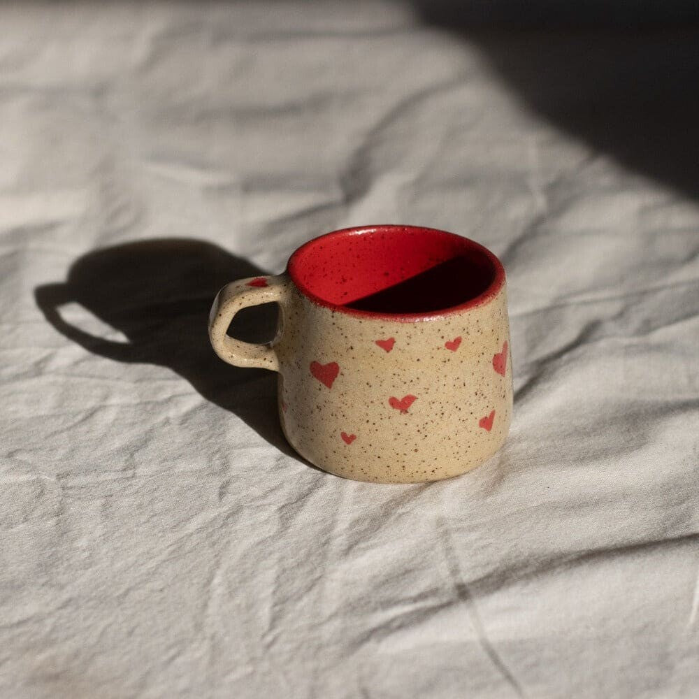 red tiny hearts mug - pottery
