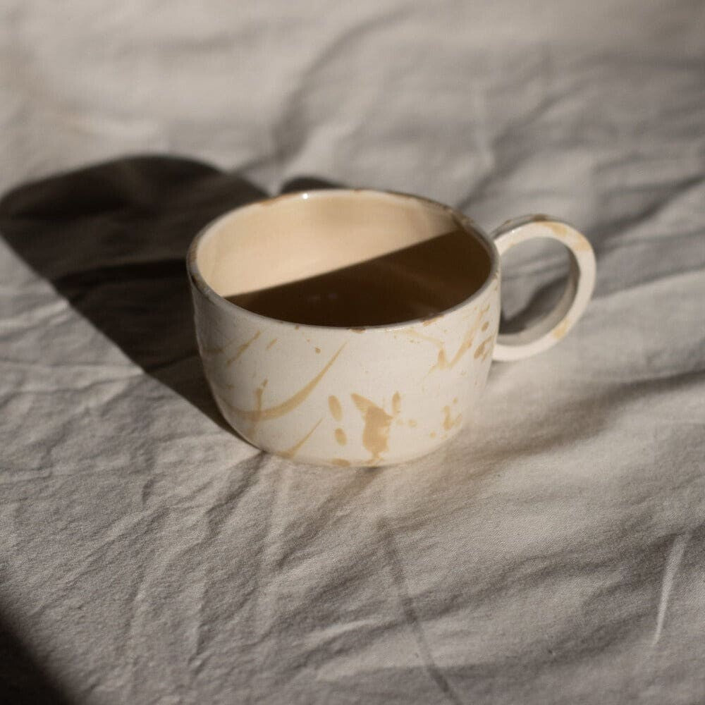 tan splatter mug - pottery