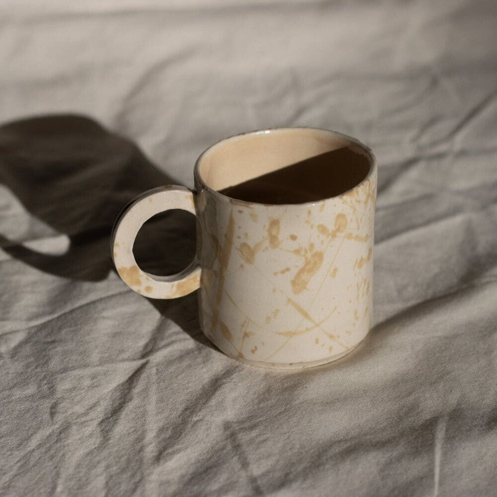 tan splatter mug - pottery